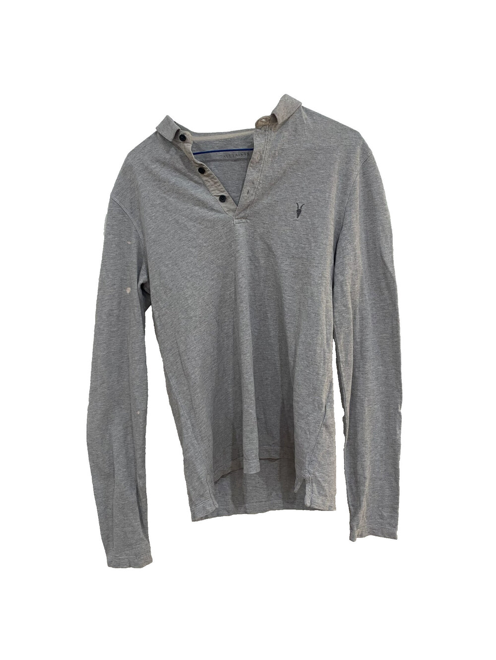 AllSaints Shirt Mens Small Pullover Textured 100% Cotton Henley Thermal Ramskull